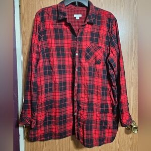 J. Jill Shirt Women Large Button Up Long Sleeve Red Buffalo Plaid Collar Cotton!